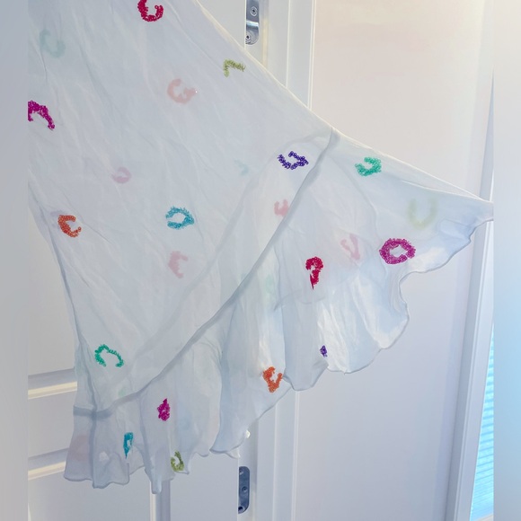 Rococo Sand Dara Cape white w/ bell sleeves sequence belt beach cover up - Picture 4 of 8